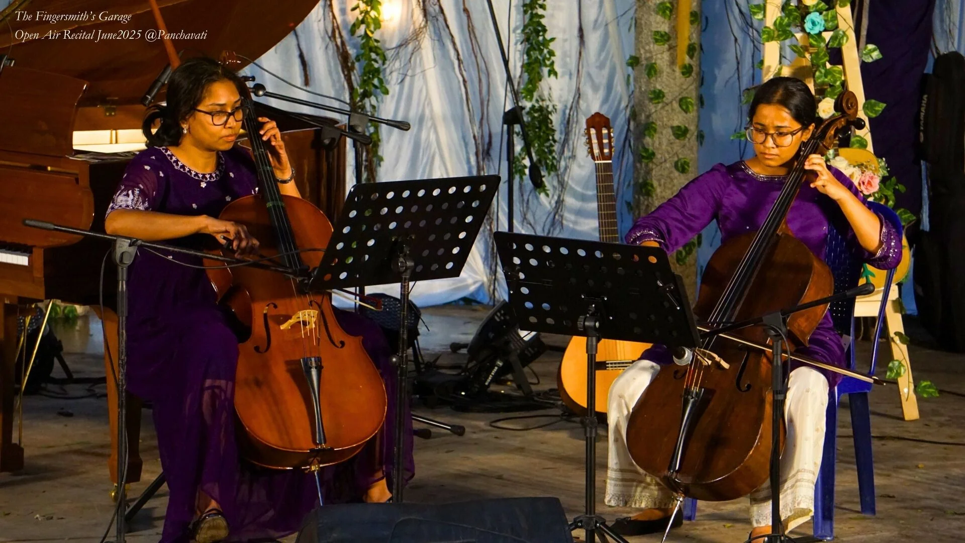 Grace Michelle performing cello at Panchavathi heritage venue, Bangalore โ FSG Recital 2025
